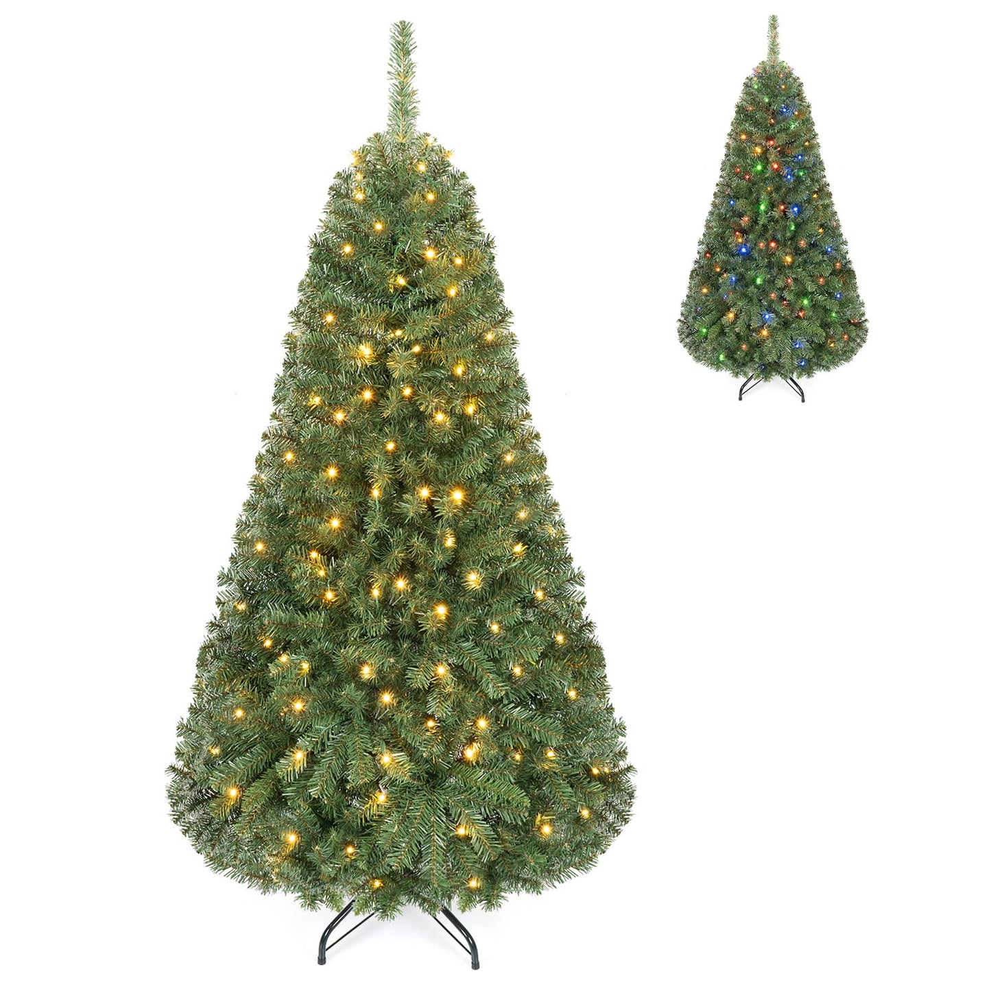 183/152/122 cm Artificial Christmas Tree with Branch Tips and LED Lights for Indoor-XS
