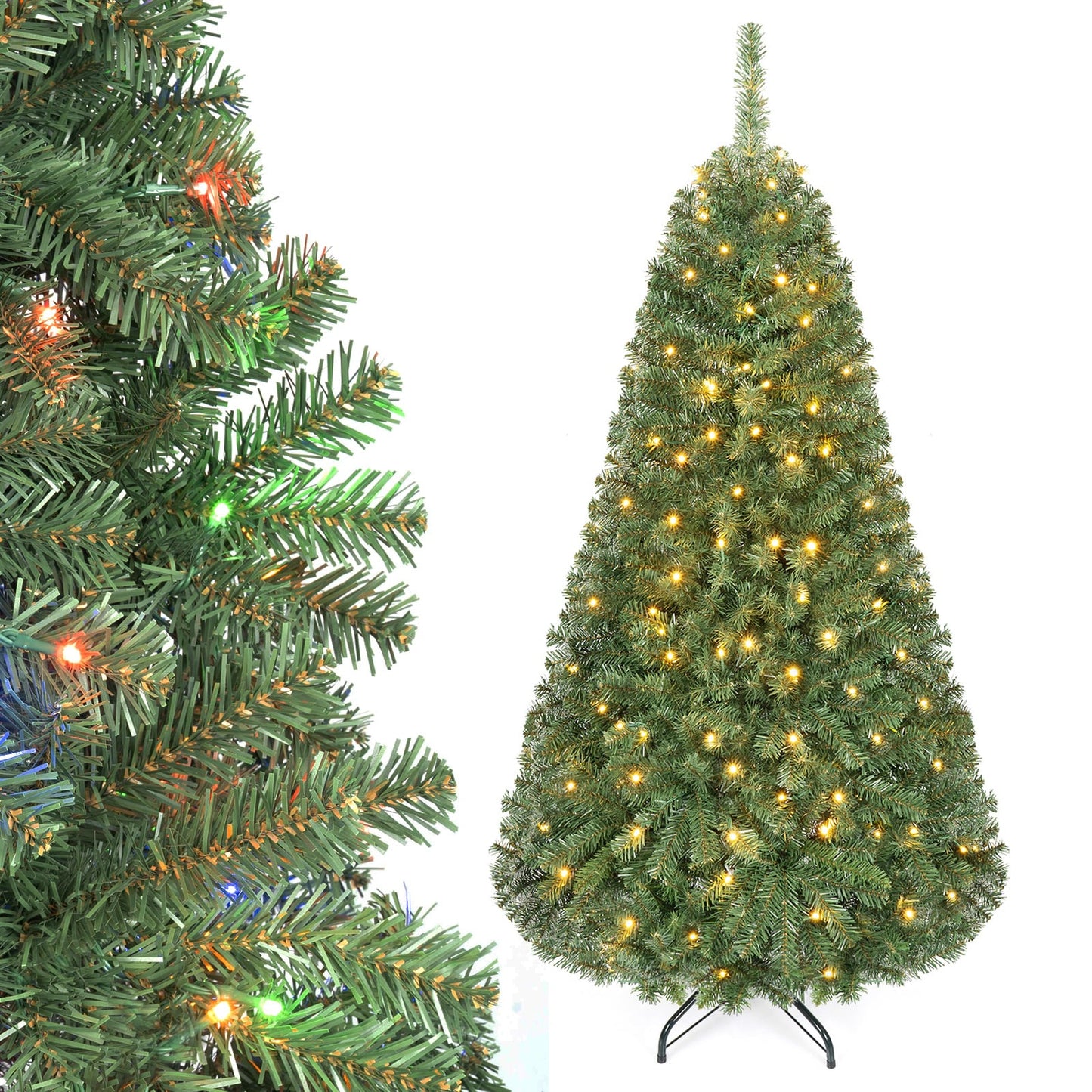 183/152/122 cm Artificial Christmas Tree with Branch Tips and LED Lights for Indoor-XS