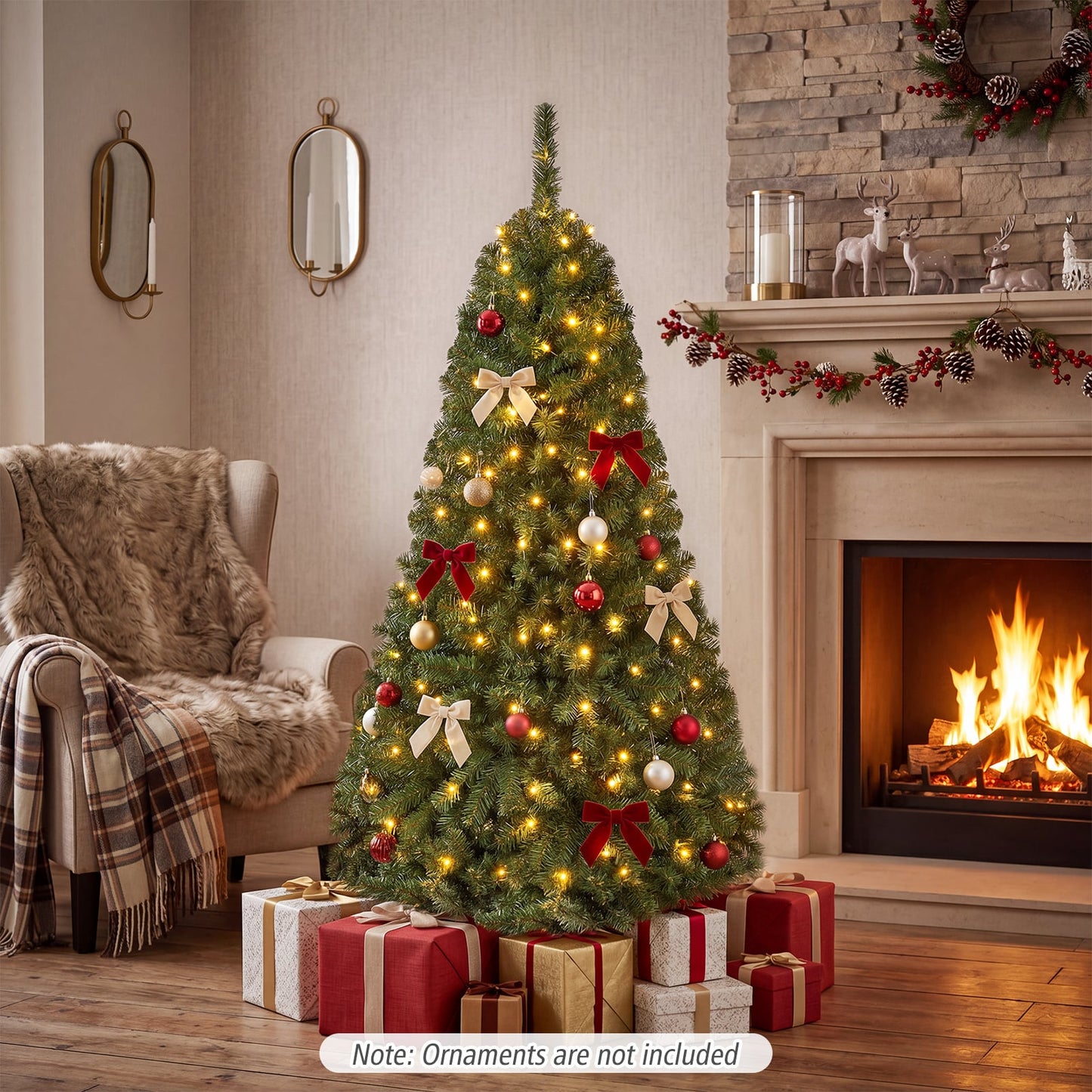 183/152/122 cm Artificial Christmas Tree with Branch Tips and LED Lights for Indoor-XS