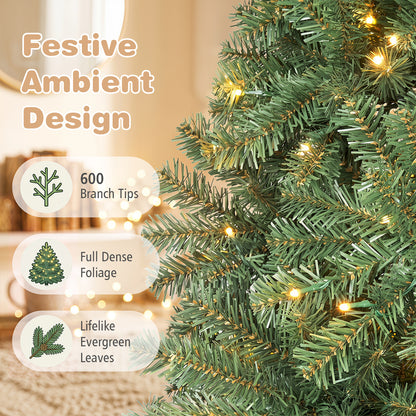 183/152/122 cm Artificial Christmas Tree with Branch Tips and LED Lights for Indoor-XS