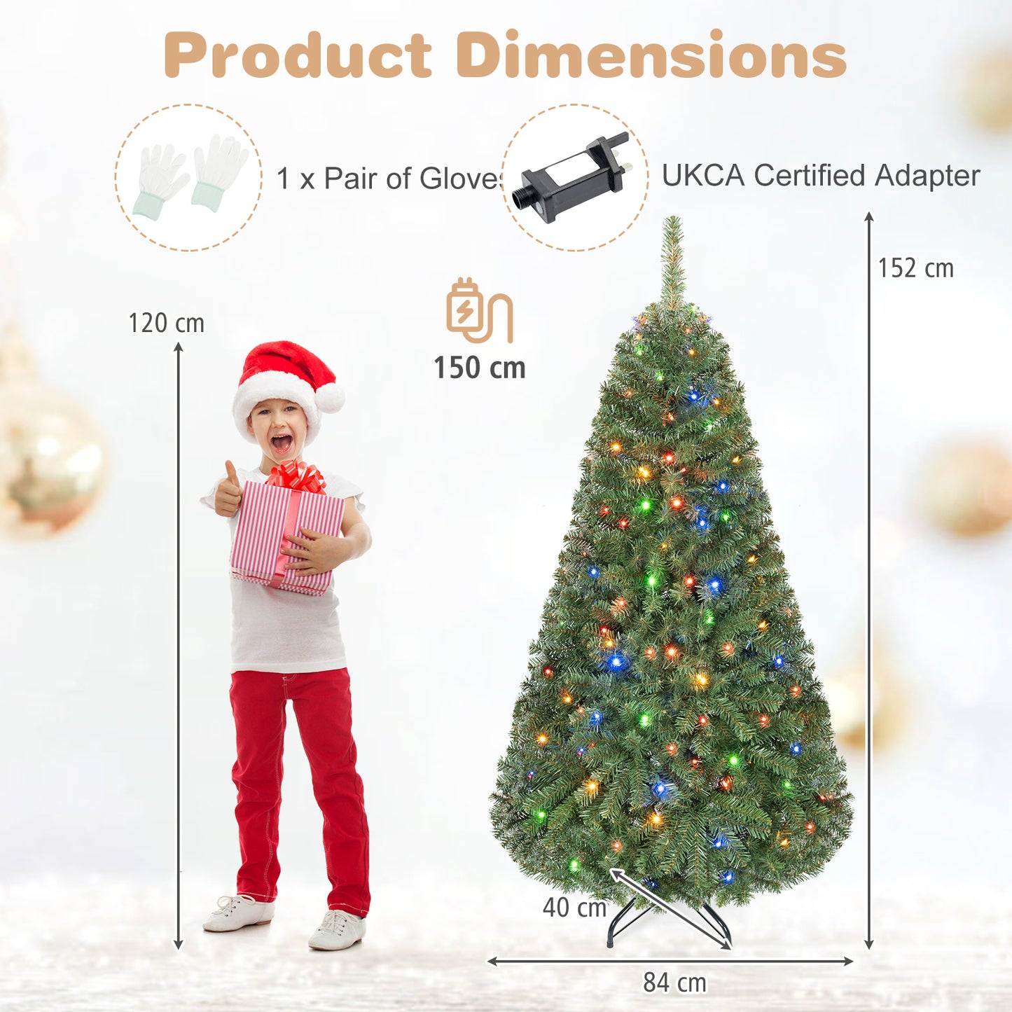 183/152/122 cm Artificial Christmas Tree with Branch Tips and LED Lights for Indoor-XS