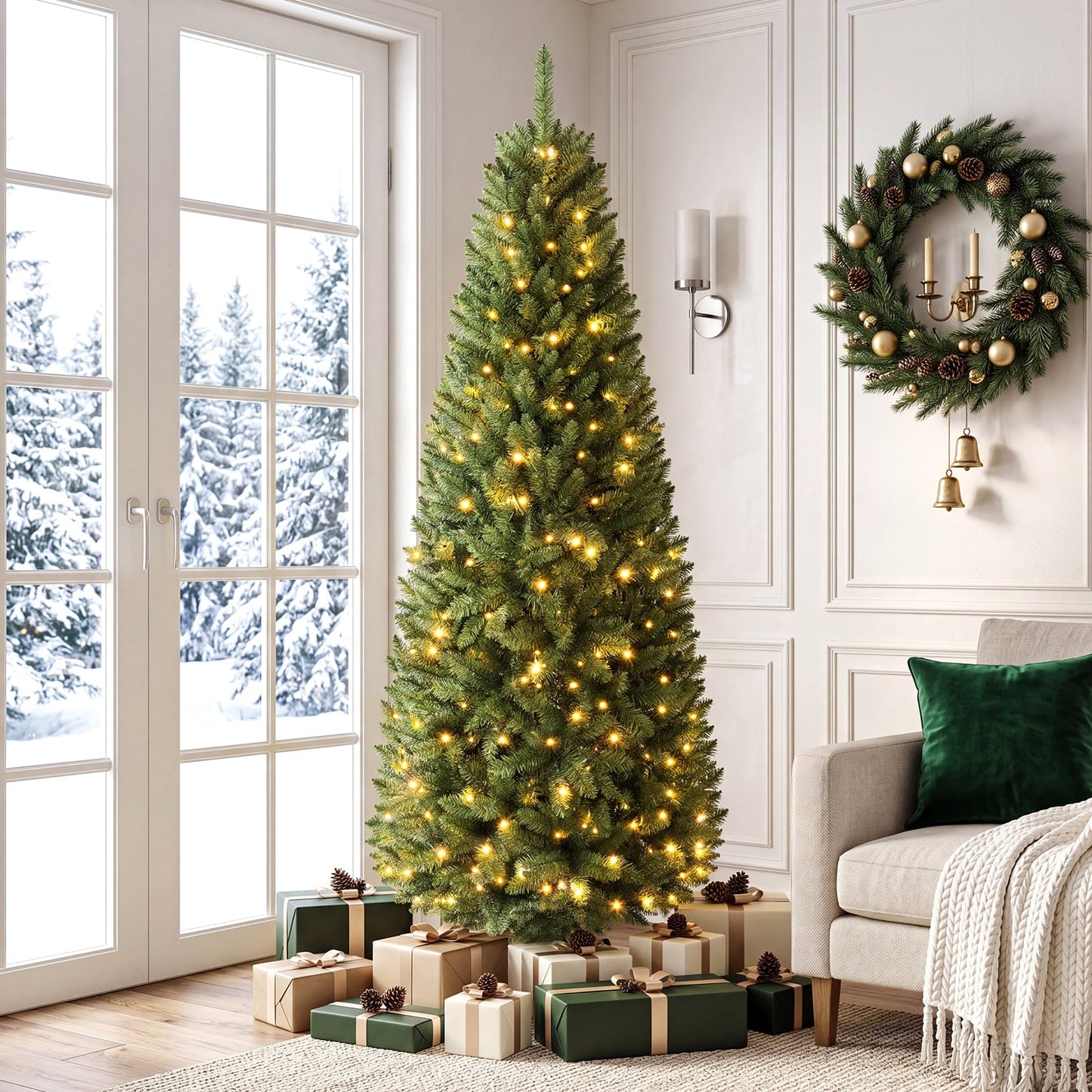 183/152 cm Pre-lit Christmas Tree with 743/300 Branch Tips and 250/150 Warm White LED Light-M
