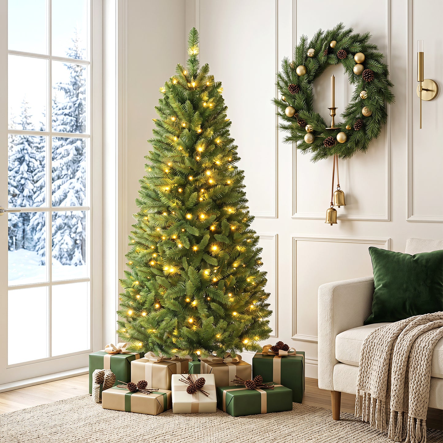 183/152 cm Pre-lit Christmas Tree with 743/300 Branch Tips and 250/150 Warm White LED Light-S