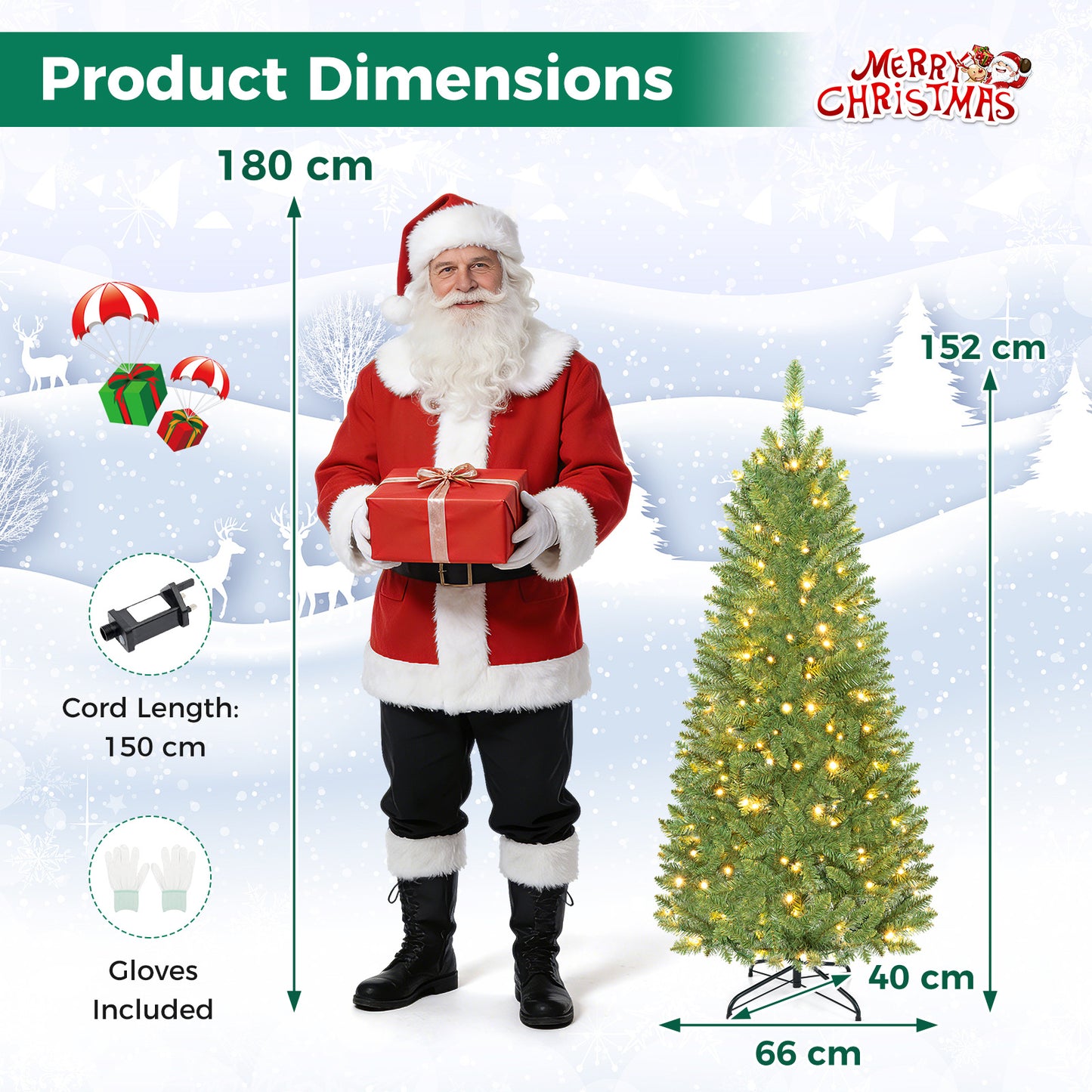 183/152 cm Pre-lit Christmas Tree with 743/300 Branch Tips and 250/150 Warm White LED Light-S