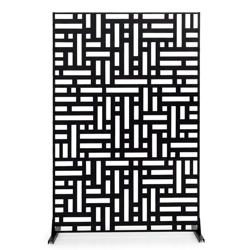 183 CM Freestanding Louvered Metal Outdoor Privacy Screen-Black