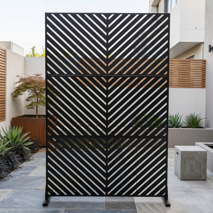 183 CM Freestanding Metal Outdoor Privacy Screen for Patio Garden-Black