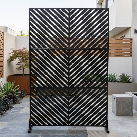 183 CM Freestanding Metal Outdoor Privacy Screen for Patio Garden-Black