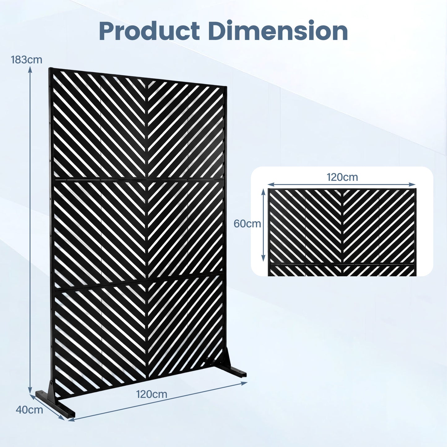183 CM Freestanding Metal Outdoor Privacy Screen for Patio Garden-Black