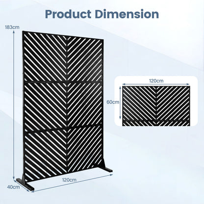 183 CM Freestanding Metal Outdoor Privacy Screen for Patio Garden-Black