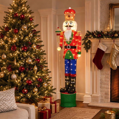 183 CM Lighted Nutcracker with Scepter and 100 Warm White LED Lights for Christmas Decoration