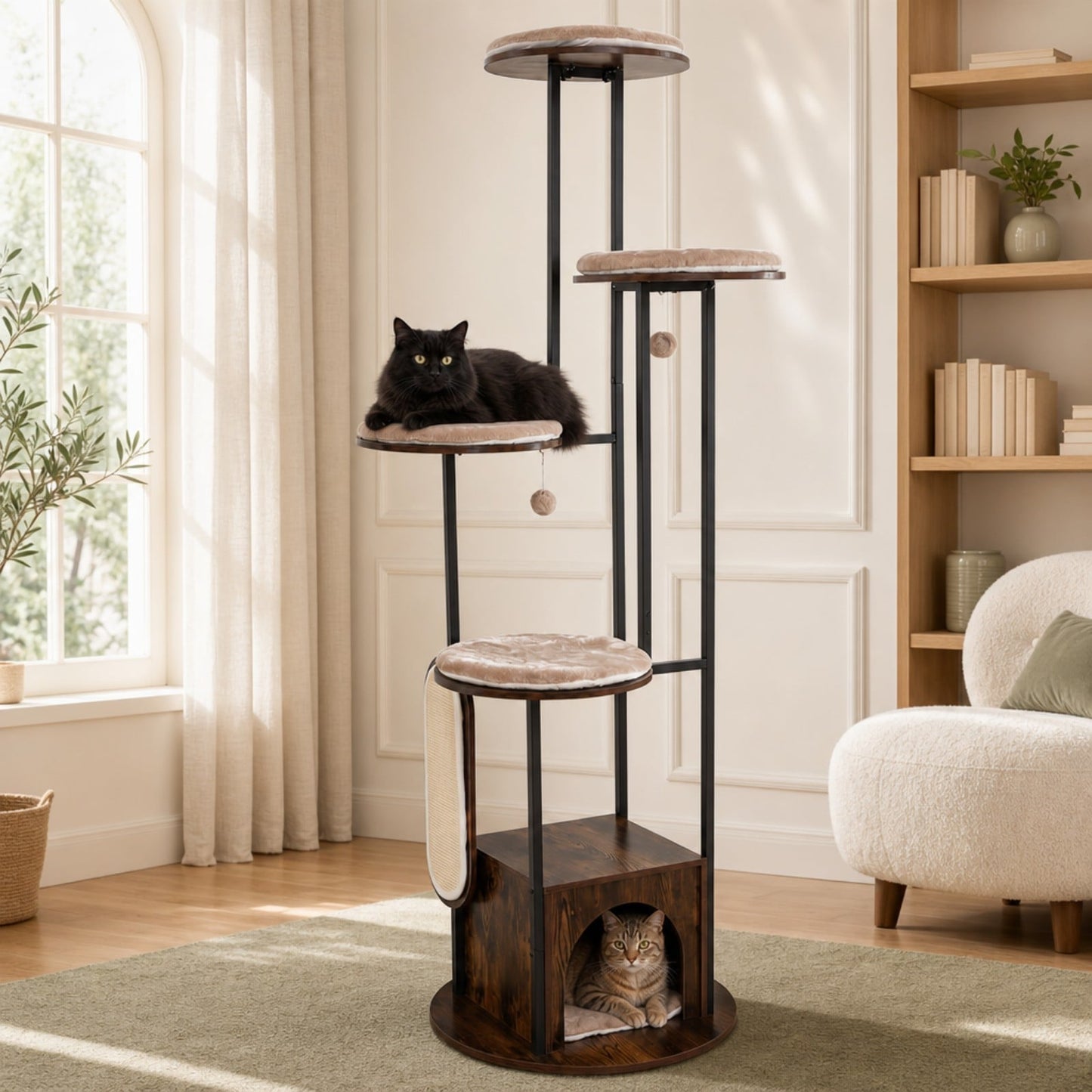 183 CM Tall Modern Cat Tree Tower with Top Perch Platforms and Removable Washable Mats-Brown