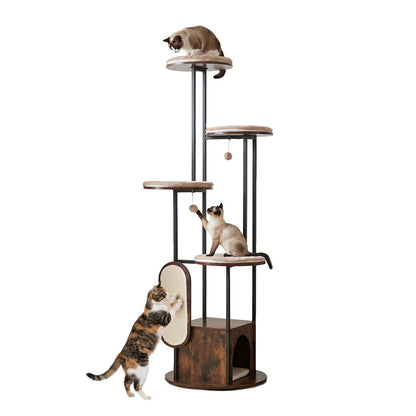183 CM Tall Modern Cat Tree Tower with Top Perch Platforms and Removable Washable Mats-Brown