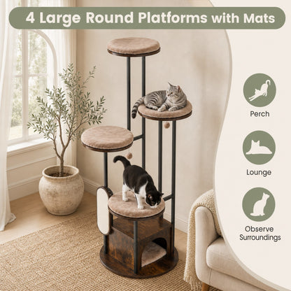 183 CM Tall Modern Cat Tree Tower with Top Perch Platforms and Removable Washable Mats-Brown