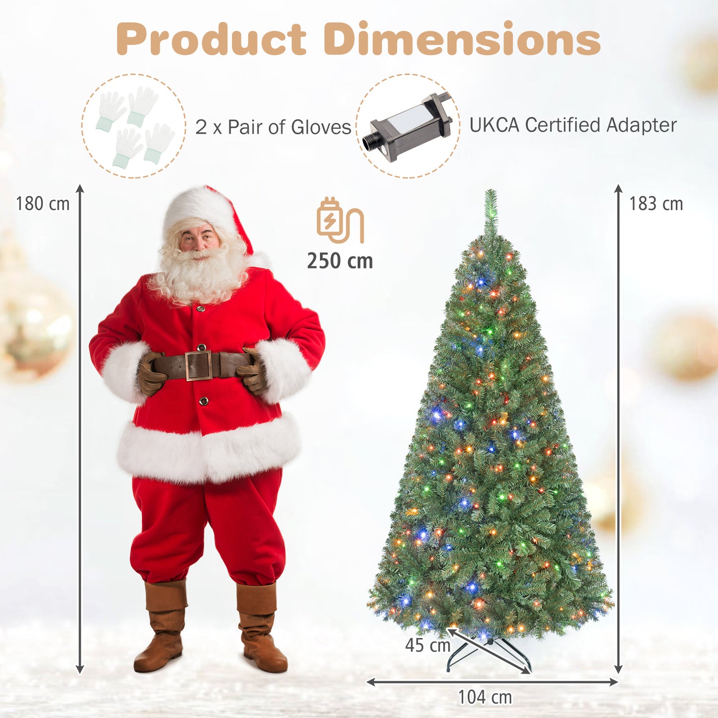 183 cm Artificial Christmas Tree with Branch Tips and LED Lights for Indoor