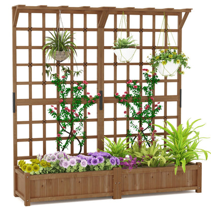 183 cm Tall Large Raised Garden Bed with Lattice Trellis Hanging Roof-Rustic Brown