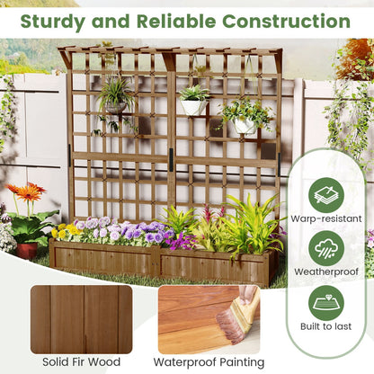 183 cm Tall Large Raised Garden Bed with Lattice Trellis Hanging Roof-Rustic Brown