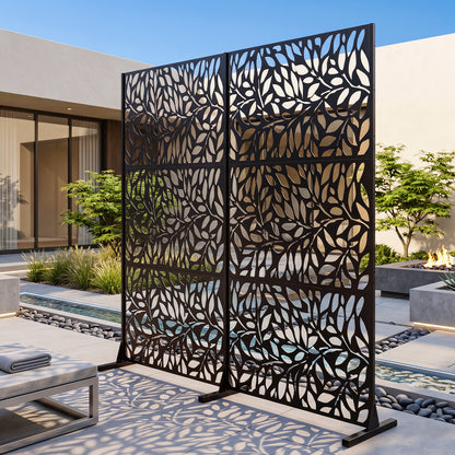 183cm H Metal Outdoor Privacy Screen with Rustproof and Freestanding Louvered Fence Panel for Patio-Black