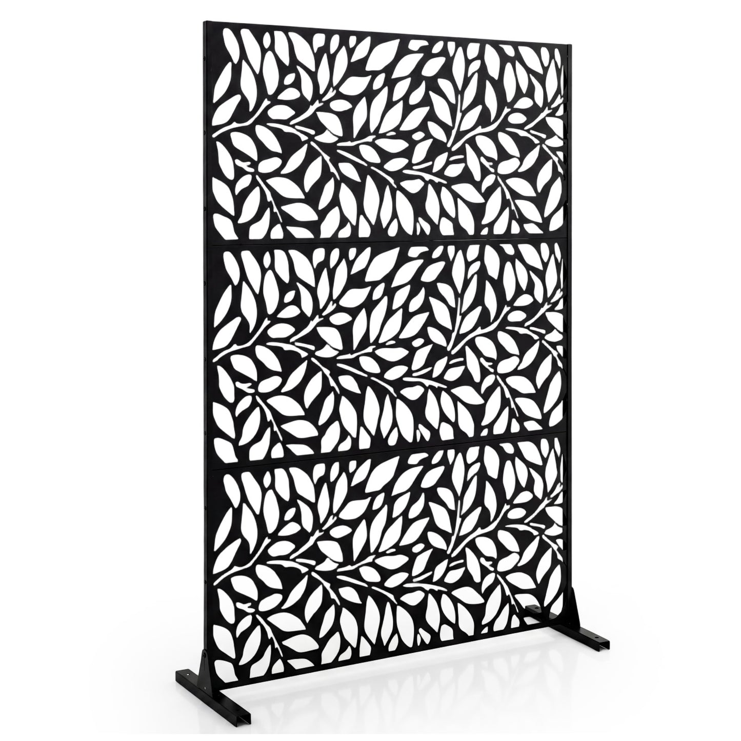 183cm H Metal Outdoor Privacy Screen with Rustproof and Freestanding Louvered Fence Panel for Patio-Black