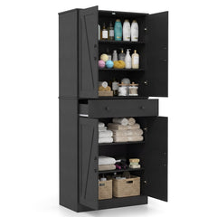 183cm Tall Kitchen Pantry with 4 Barn Doors and 3 Adjustable Shelves-Black