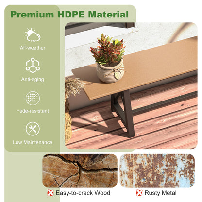 183cm Patio Long Bench with Weatherproof HDPE Seat for 4 People-Brown