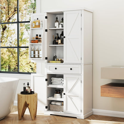 184 cm Kitchen Pantry Cabinet with Large Drawer and 6 Door Shelves-White