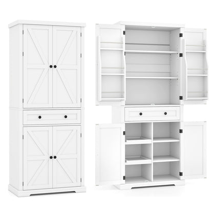 184 cm Kitchen Pantry Cabinet with Large Drawer and 6 Door Shelves-White
