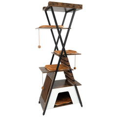 185CM Wooden Multi-level Cat Tower with Elevated Perch-Rustic Brown