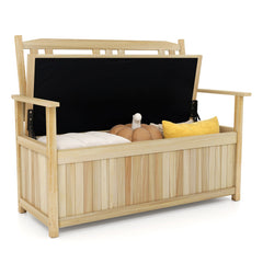 185L Patio Storage Bench Solid Wood Storage Loveseat with Backrest and Armrests-Natural
