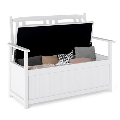 185L Patio Storage Bench Solid Wood Storage Loveseat with Backrest and Armrests-White