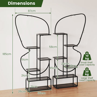 185 cm Tall Butterfly-Shaped 6-Tier Flowerpot Shelf-Black