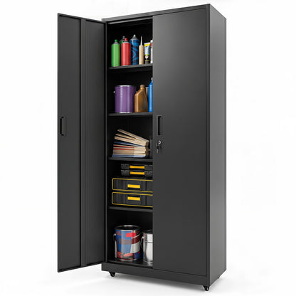 186cm Rolling File Cabinet with Adjustable Shelves and 4 Lockable Wheels for Office-Black