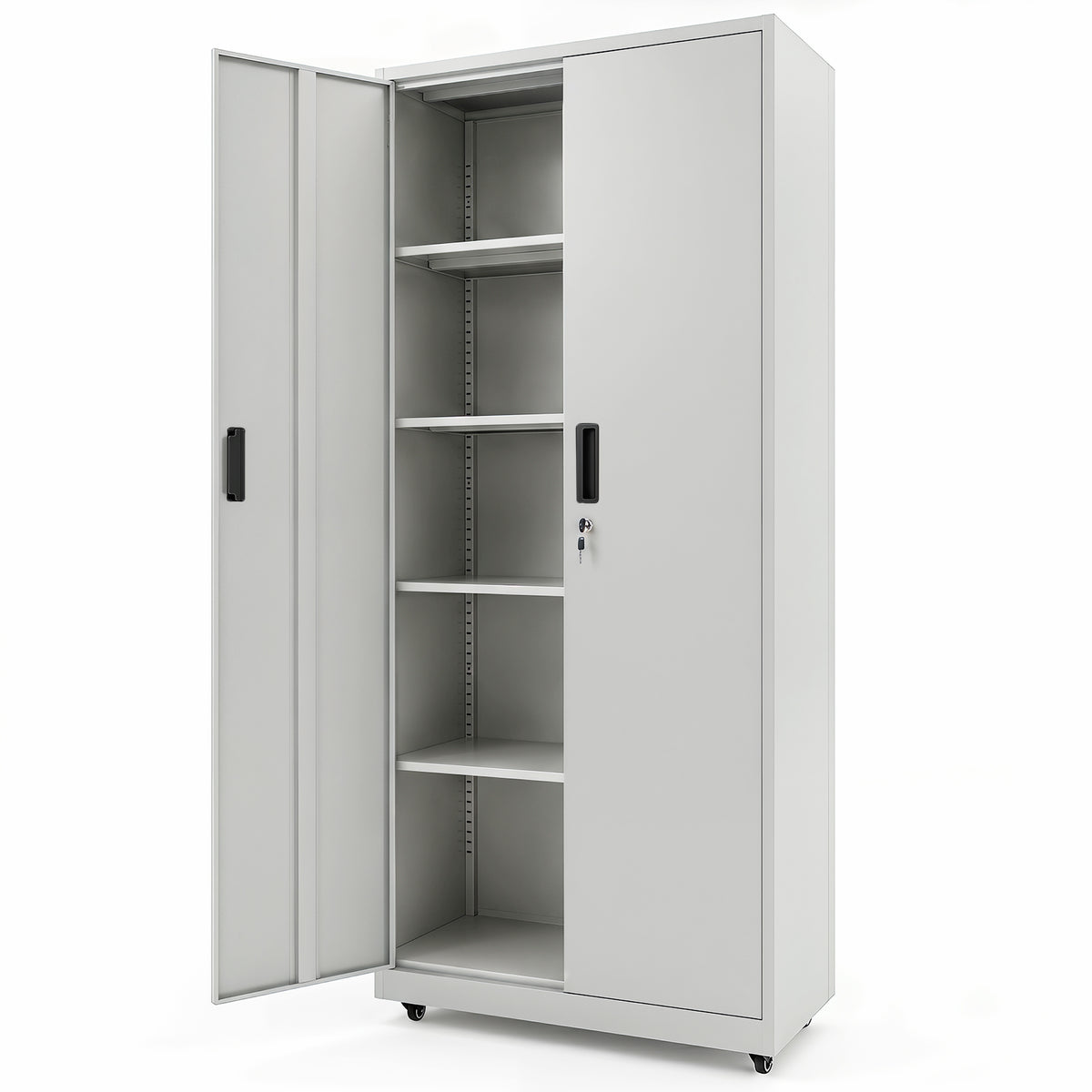 186cm Rolling File Cabinet with Adjustable Shelves and 4 Lockable Wheels for Office-Grey