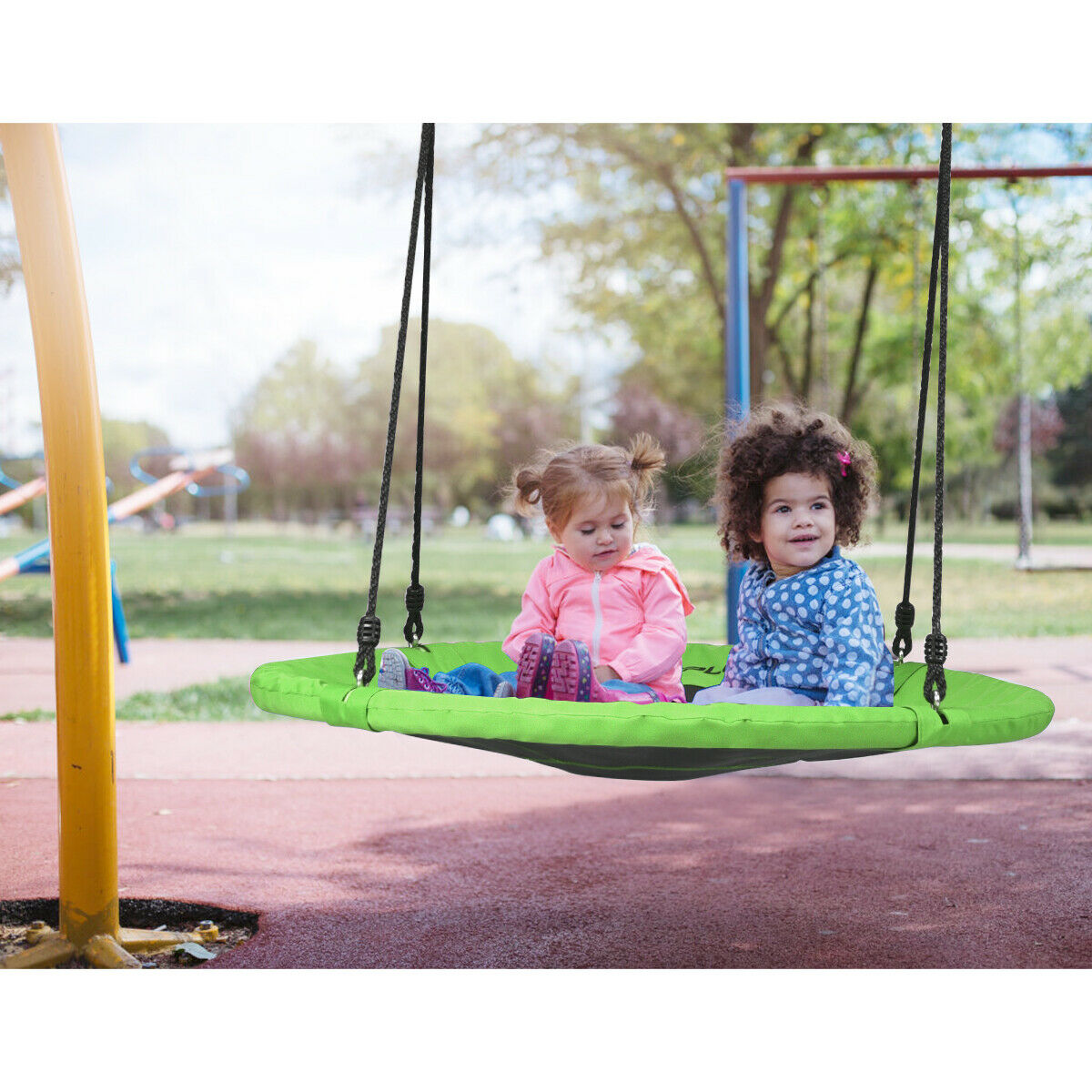 100cm Children Flying Saucer Tree Swing with Adjustable Rope-Green