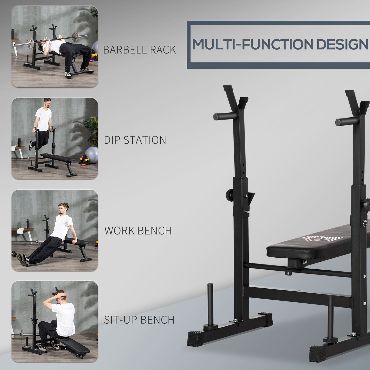 HOMCOM Adjustable Weight Bench, Foldable Bench, with Barbell Rack, Black