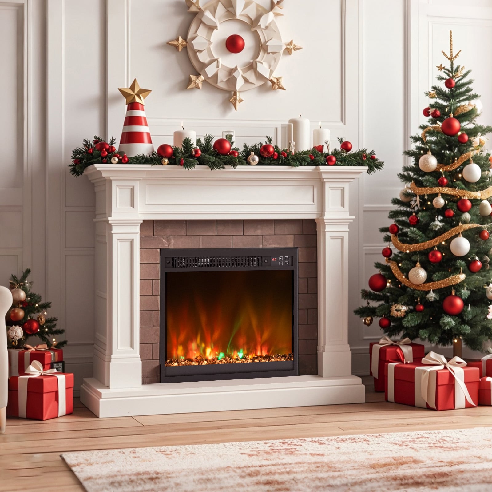 18 inch Electric Fireplace Insert Recessed 1500W Fireplace Heater with Remote Control-Black
