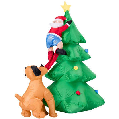 1.8m Inflatable Dog Chasing Santa to a Christmas Tree with LED Lights - Furniture Gold