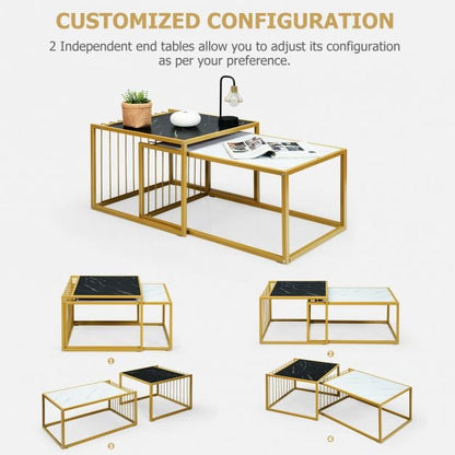 Modern Coffee Nesting Table Set Waterproof Faux Marble