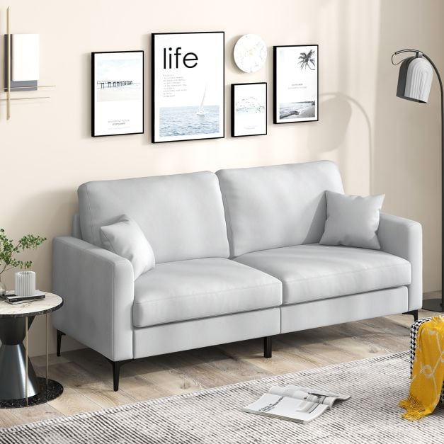 2-seat Modern Home Sofa Couch with Armrest & Pillows for Living Room