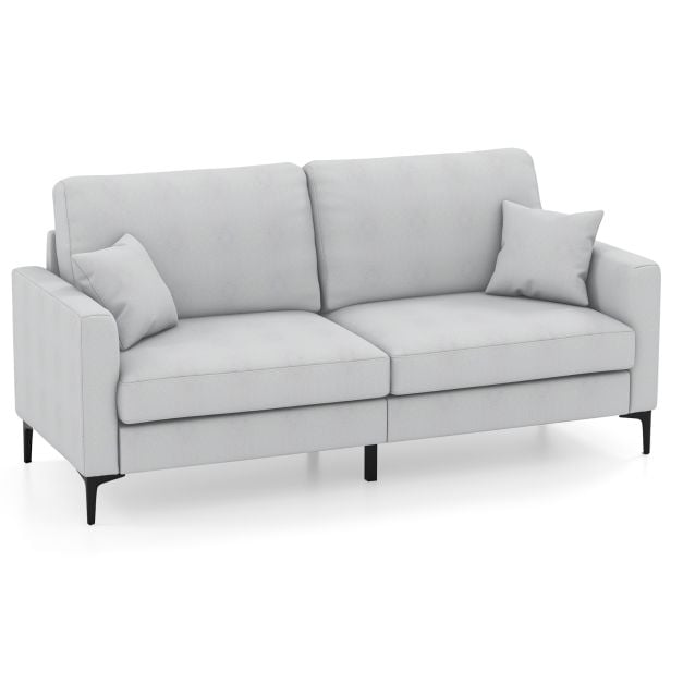 2-seat Modern Home Sofa Couch with Armrest & Pillows for Living Room