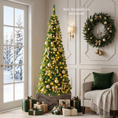 195 CM Artificial Christmas Tree with Wood Collar and 706 Full Branch Tips