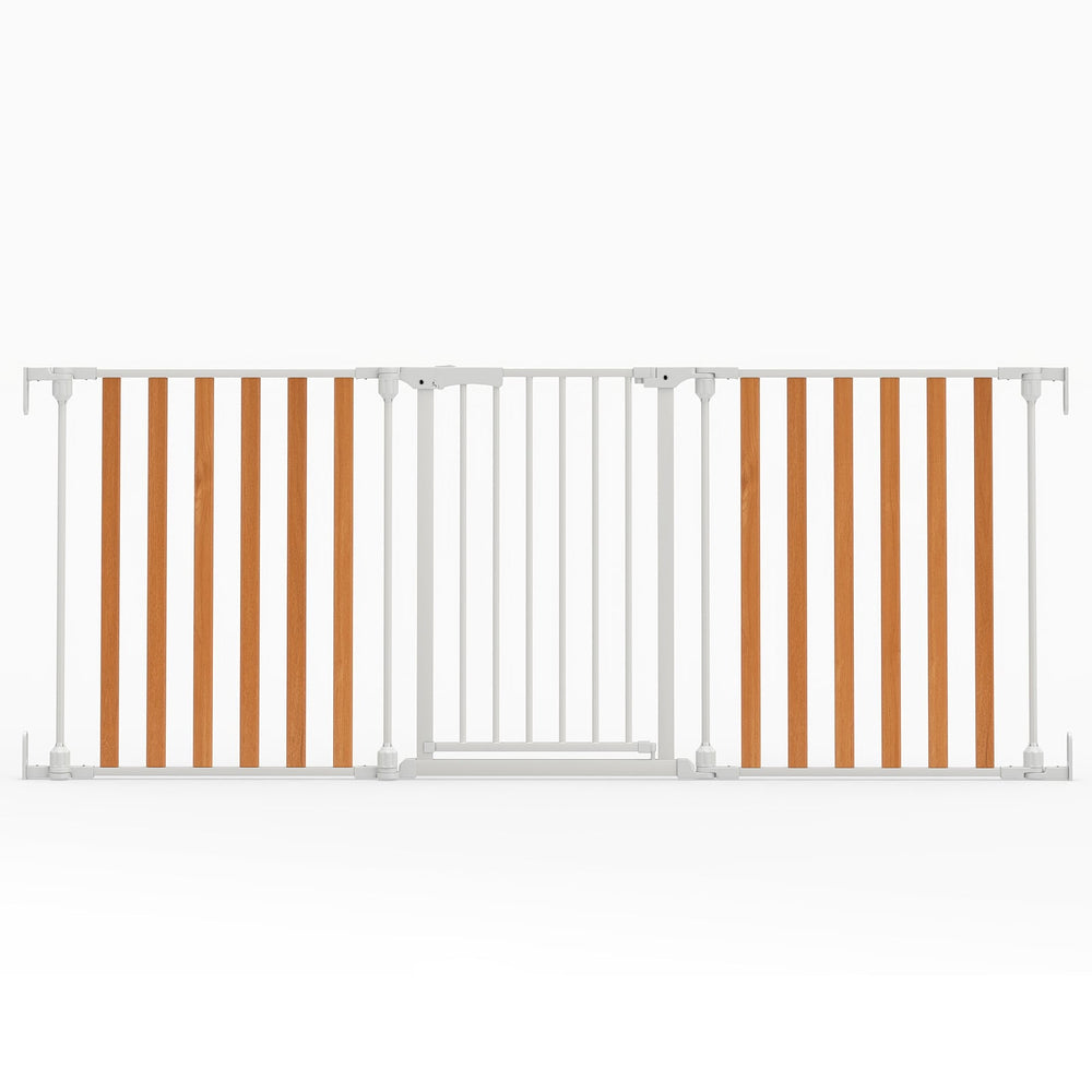 198 CM Extra Wide Configurable Baby Gate 3-Panel Indoor Wood Metal Pet Gate-Natural & White