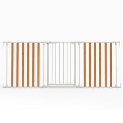 198 CM Extra Wide Configurable Baby Gate 3-Panel Indoor Wood Metal Pet Gate-Natural & White