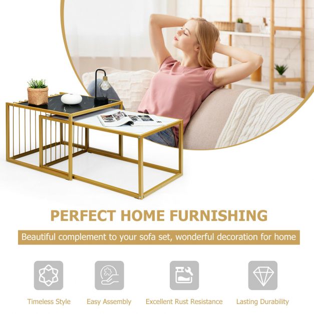 Modern Coffee Nesting Table Set Waterproof Faux Marble