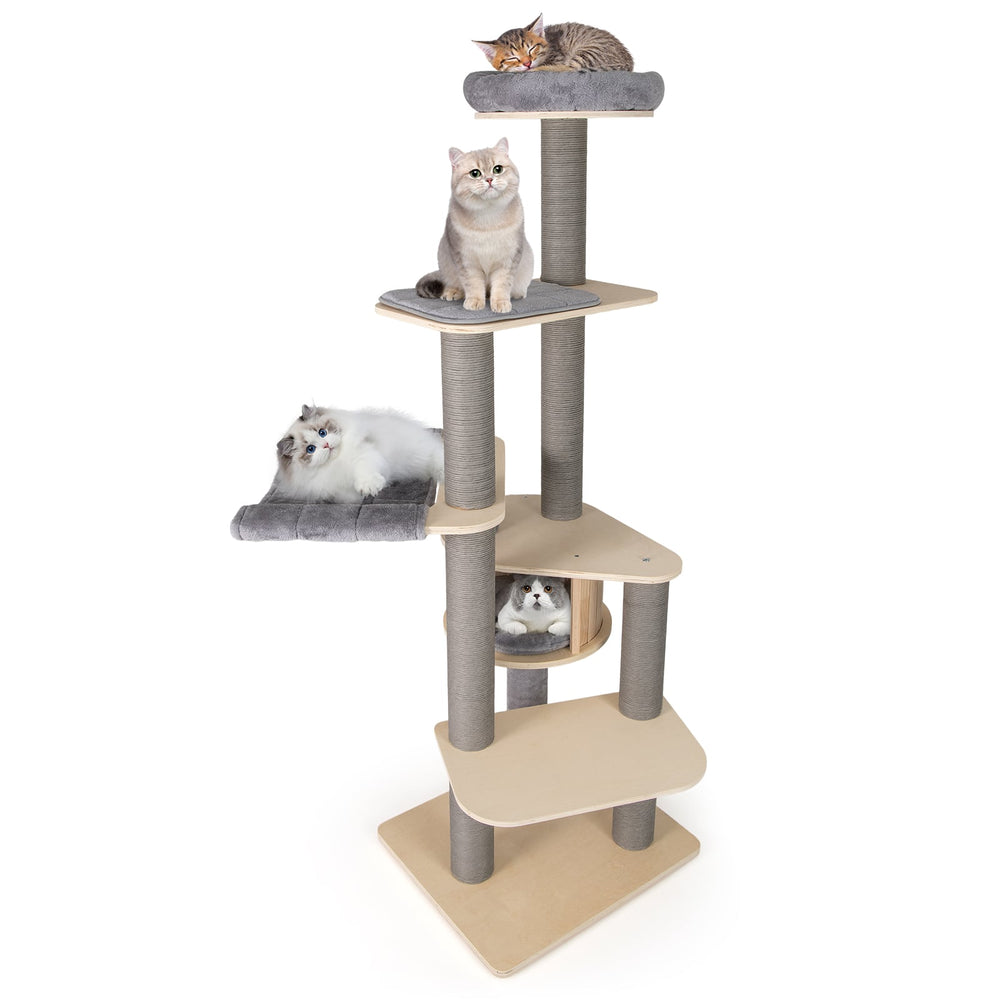 197 CM Tall Cat Tree with Comfy Padded Top Perch-Grey