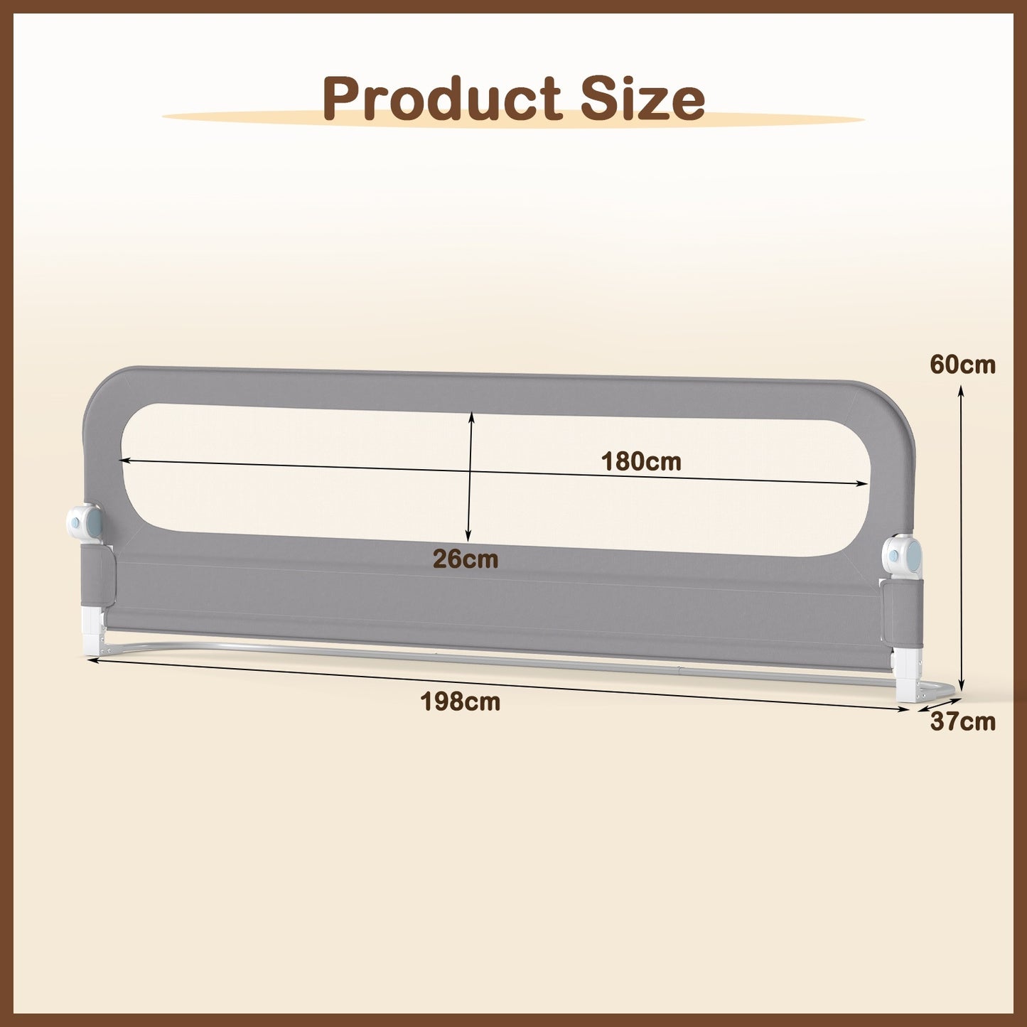 198 cm Long Adjustable Baby Bed Rail Guard with Extra Buckle-Grey