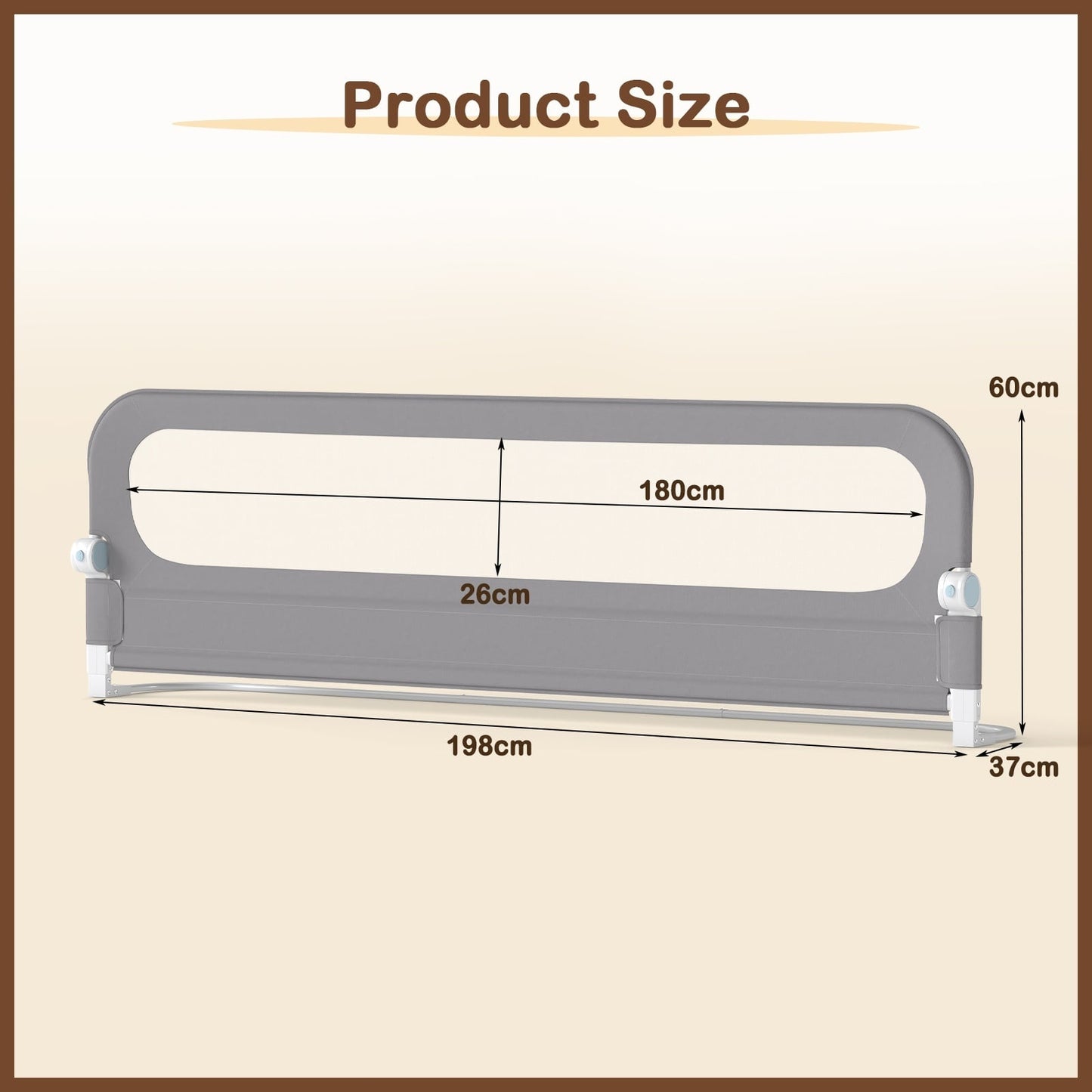 198 cm Long Adjustable Baby Bed Rail Guard with Extra Buckle-Grey
