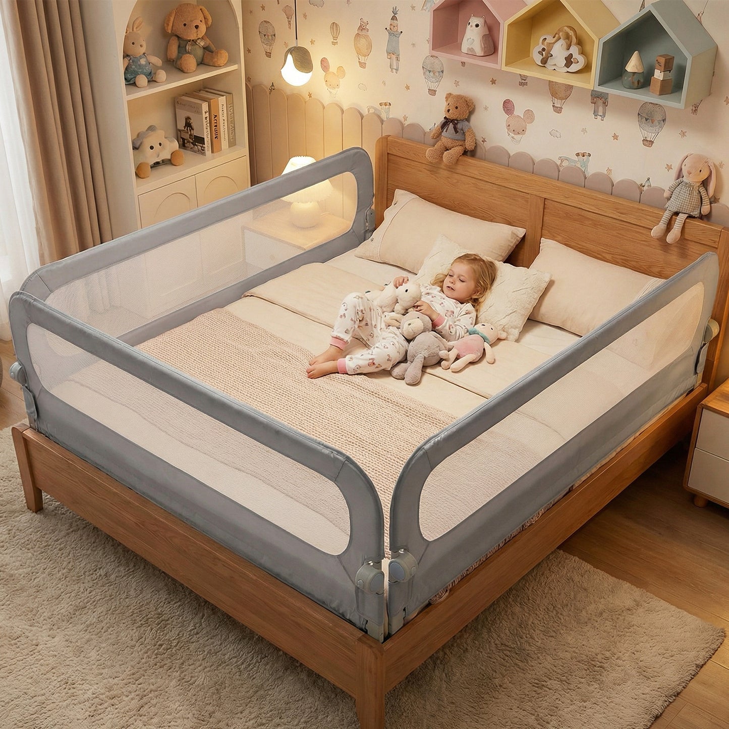 198 cm Long Adjustable Baby Bed Rail Guard with Extra Buckle-Grey