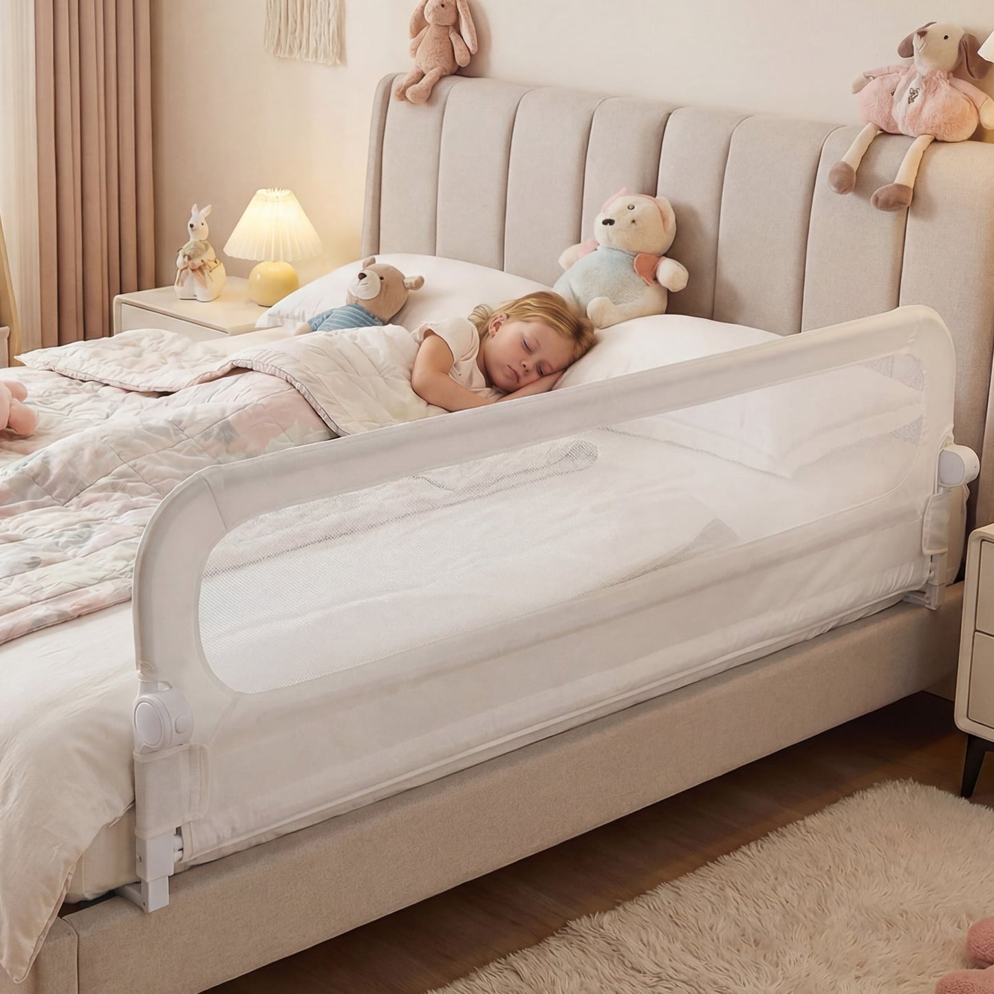 198 cm Long Adjustable Baby Bed Rail Guard with Extra Buckle-White