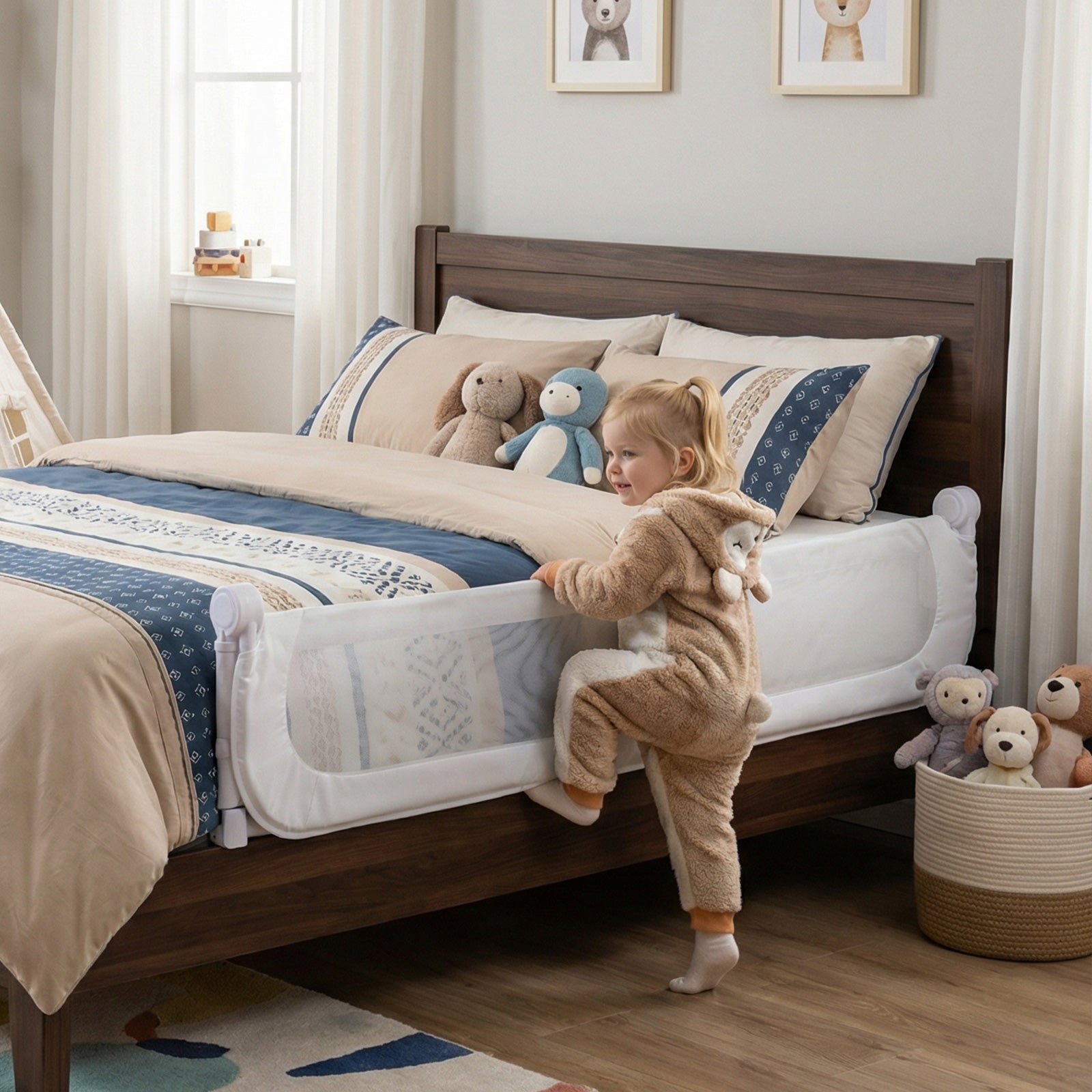 198 cm Long Adjustable Baby Bed Rail Guard with Extra Buckle-White