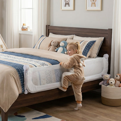 198 cm Long Adjustable Baby Bed Rail Guard with Extra Buckle-White